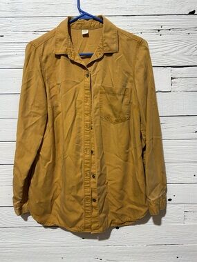 Old Navy Womens Mustard Button-Front Shirt For Layering Relaxed Fit